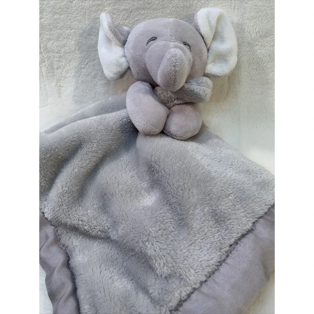 Carters Grey Gray Elephant Security Blanket Soft Velour Satin Baby Lovey Toy‎